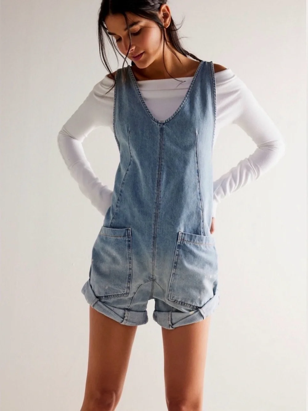 NWT Free People High Roller Shortall Overall Shorts in Bright Eyes Size Large